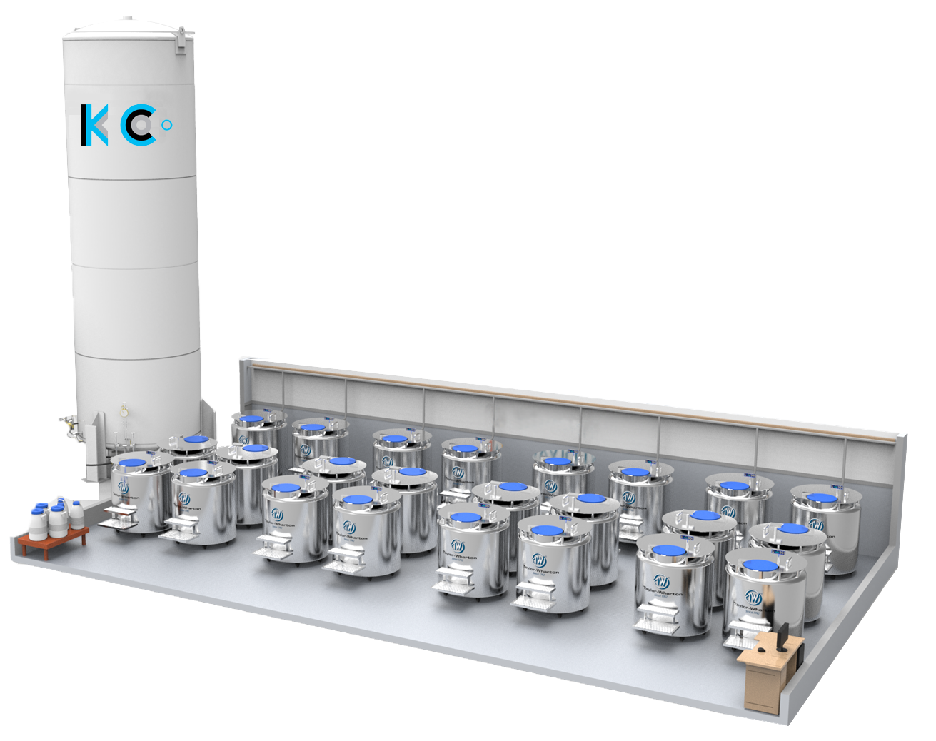 KC Turnkey Biobank System — Bulk LN₂ tank with IC Biomedical cryo freezers
